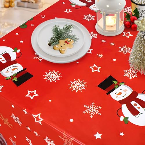 Christmas Snowman and Snowflake Disposable Tablecloths - Red Snowmen, 3 Pack, 54x108 Inch