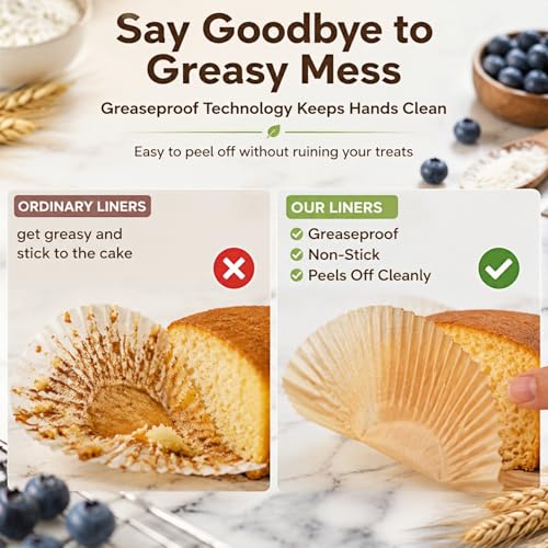 Non-Stick Cupcake Liners - Greaseproof Baking Cups, 200 Pack