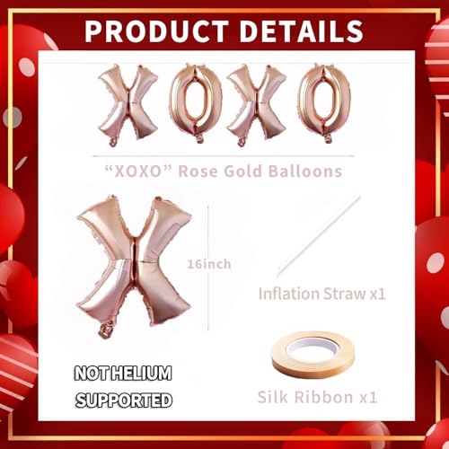 XOXO Balloons Banner - Rose Gold Aluminum Foil Decoration