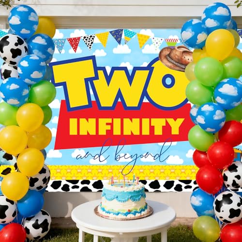 Cowboy 2nd Birthday Party Backdrop Banner - Blue Sky & Clouds