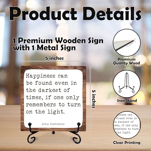 Inspirational Wooden Sign with Metal Stand - 5x5 Inches