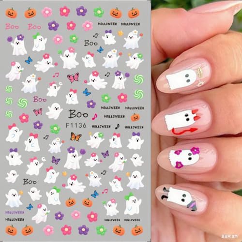 KAICCOSO 6-Sheet Halloween Nail Stickers Self-Adhesive Cat Ghost Pumpkin Decals