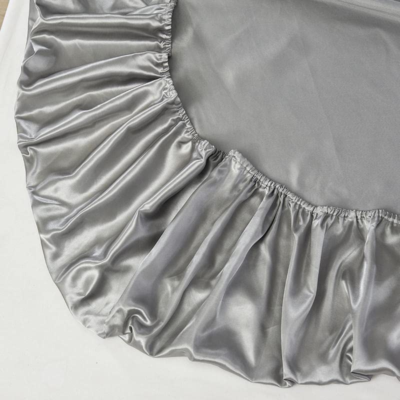 Luxury Satin Fitted Sheet – Soft Silky Bed Sheet for Twin Size (Grey)