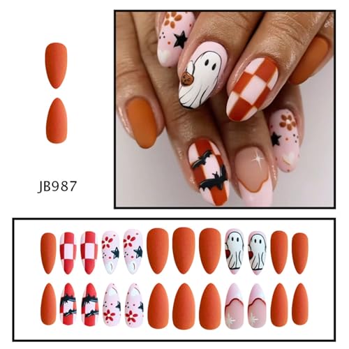 Halloween Press on Nails Medium Almond Matte False Nails 24PCS