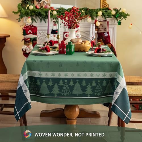 Green Christmas Tablecloth 60x90 Inches Rectangular Rustic Holiday Decor