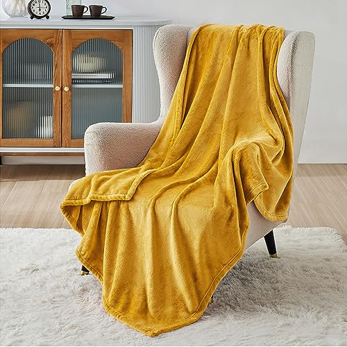 Bedsure Yellow Gold Throw Blanket - 50x60 inches Soft Plush Fleece