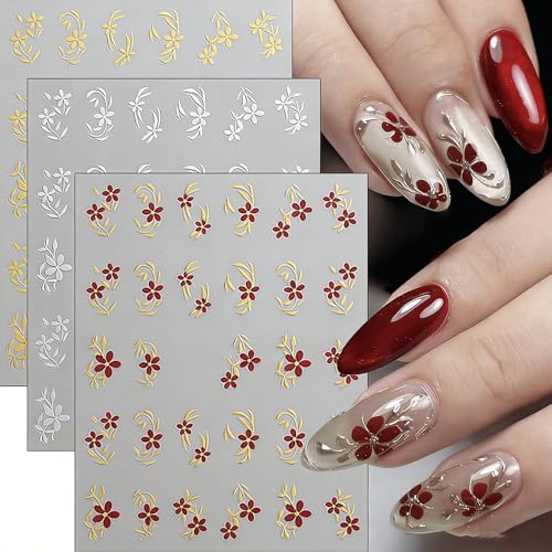 3D Floral Nail Art Stickers - 6 Sheets Self-Adhesive Daisy & Flower Decals