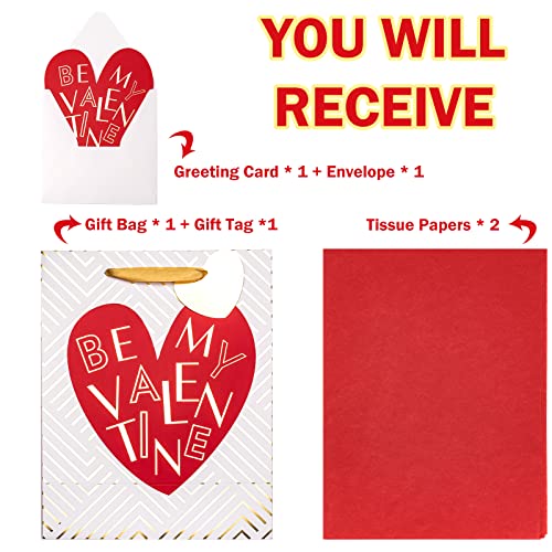 13" Valentine's Day Gift Bag with Card & Tissue Paper - Be My Valentine
