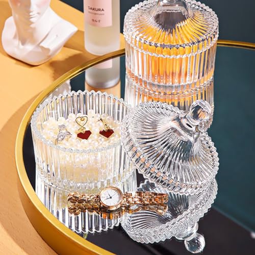 Yurt-Clear Embossed Glass Jar with Lid, Decorative Storage Container