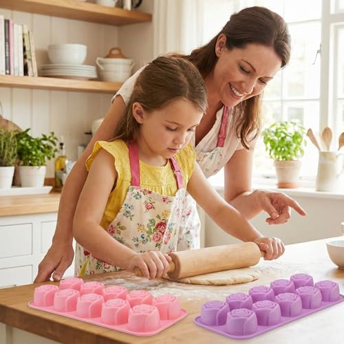 2-Pack Silicone Rose Candy and Chocolate Molds, 20-Cavity Flower Bakeware