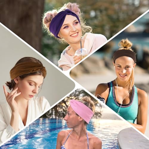 12-Pack Wide Stretch Headbands for Women - Non-Slip Extra Wide Turban Hair Bands for Workout, African Style, Sports & Daily Use (Breathable, All-Day Comfort) Color1 (Color2)