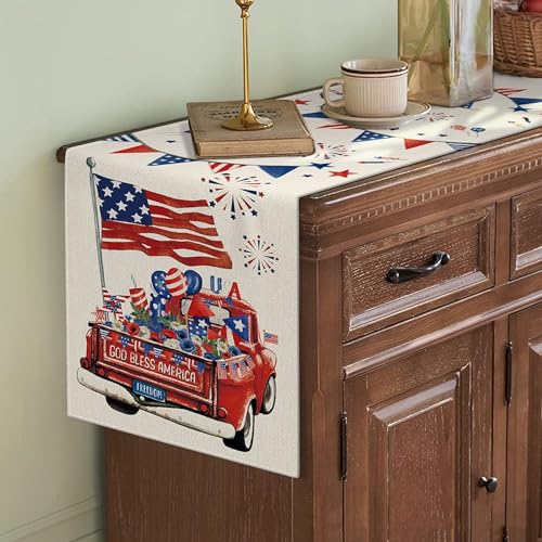 Patriotic 4th of July Table Runner 13x72 Inches - Linen Decor