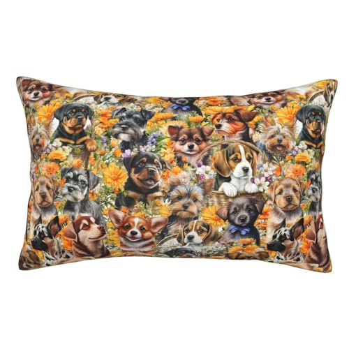 Dog Print Pillowcase 16"x24" Soft Polyester Rectangular Cushion Cover