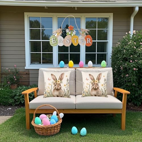 Yellow Easter Pillow Covers Set of 2 18x18 Inches Bunny Spring Decor for Couch & Bed