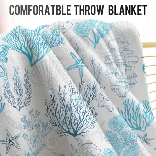 Levens Nautical Coral Starfish Throw Blanket, Soft Flannel 50"x60"