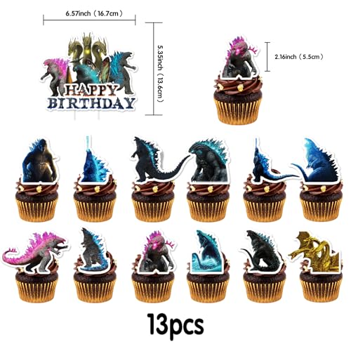 13PCS Happy Birthday Cake Topper Set - Decor 8 with Cupcake Toppers