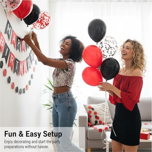 Black and Red Birthday Decorations Set - Banner, Balloons & Garland