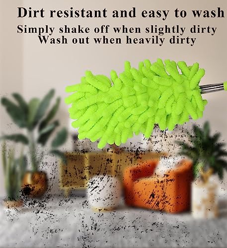ZdyCGTime 4 Pack Microfiber Dusters with Non-Slip Handle, Detachable Washable Heads, Extendable for Car, Home, Office Cleaning (Green)