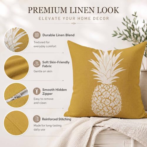 Minimalist Pineapple Throw Pillow Cover, 16x16 Inch Linen Decorative Case