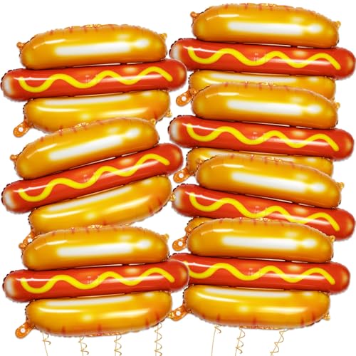 Large 28 Inch Hot Dog Balloons - 7 Pack Food Party Decorations, Thick Foil Material