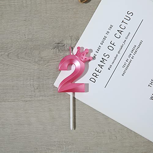 Glitter Pink Number 2 Birthday Candle - 3.15 Inch Crown Topper