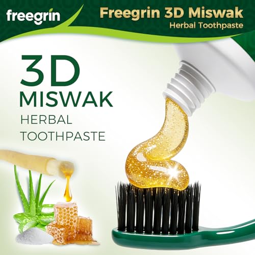 FREEGRIN Organic Miswak Herbal Toothpaste - Fluoride Free with Aloe Vera & Propolis 3.52 oz