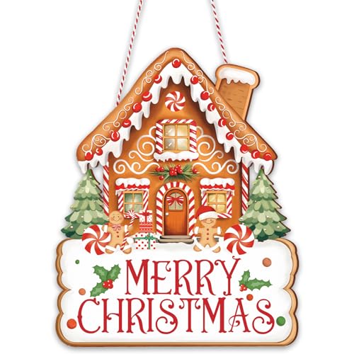 Christmas Wooden Door Sign - Gingerbread House & Holiday Decorations