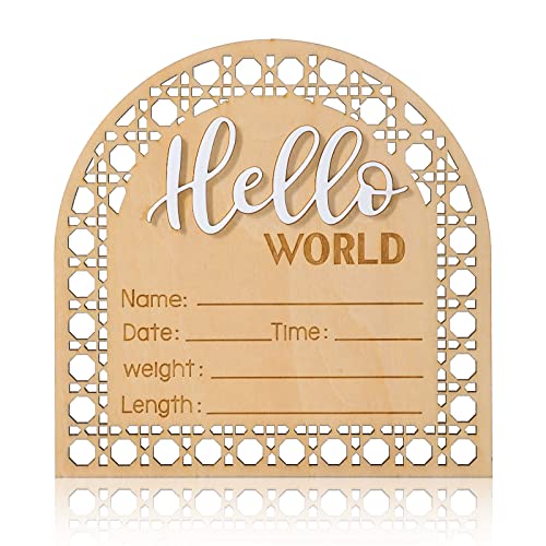 Hello World Baby Announcement Sign - 5.5 Inch Wooden Name Plaque