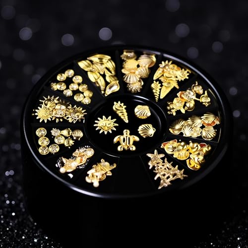 Gold Ocean Nail Art Studs - 3D Summer Beach Charms 2 Boxes
