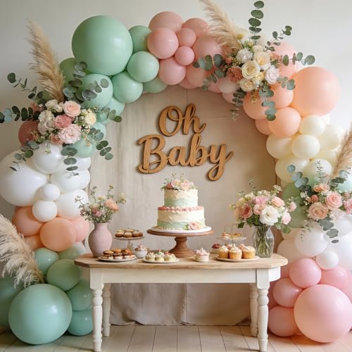 Sage Green and Pink Balloons 50 Pcs 12 Inch Boho Party Decorations