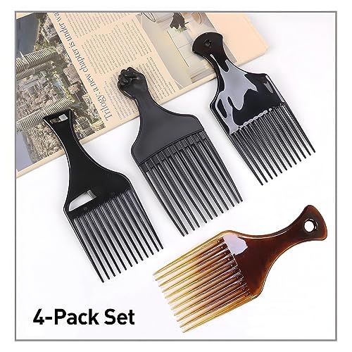 Kootinn 4-Pack Wide-Tooth Afro Hair Pick Combs for Volume and Styling