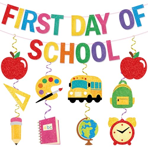First Day of School Decorations Kit - Colorful Banner & Swirls | First.day