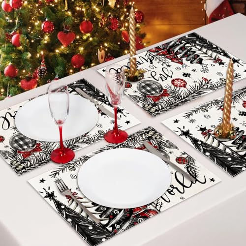 White Christmas Tree Placemats Set of 4 Holiday Table Decor for Kitchen & Dining