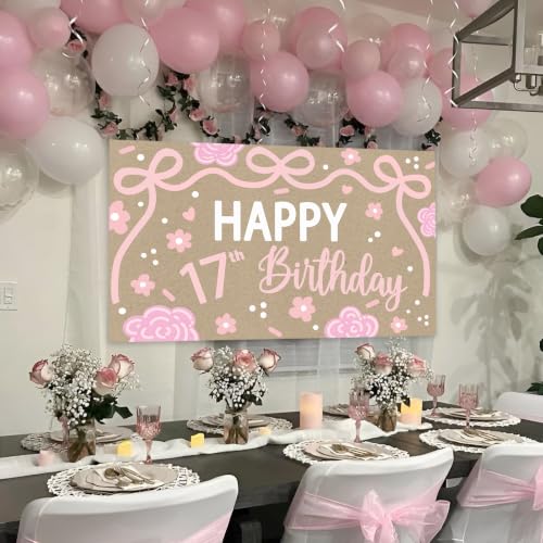 17th Birthday Backdrop - Elegant Waterproof Decoration for Girls