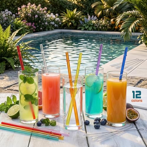 ALINK 10.5 Inch Reusable Straws - 24 Pack Tritan Straws with Brushes
