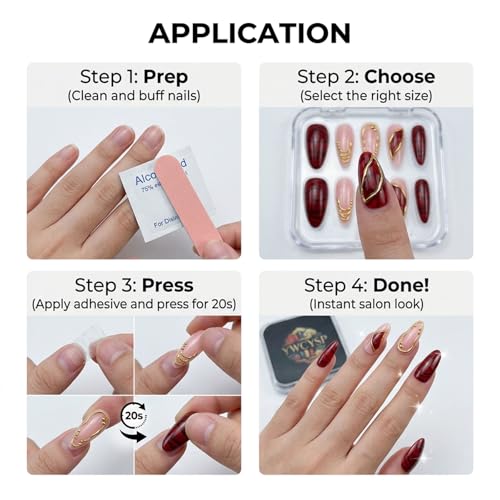 Burgundy Marble & Nude Pink Press On Nails - 3D Gilded Gel Almond False Nails XS