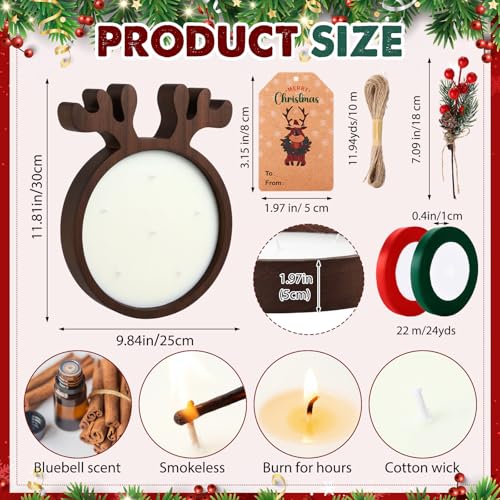 Reindeer Wooden Christmas Bowl Candle Set with Berries & Pine for Holiday Decor