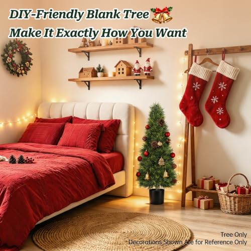 Buddhist Pine Trees with Ground Spikes - 2 Pack, 3FT Artificial Christmas Decor