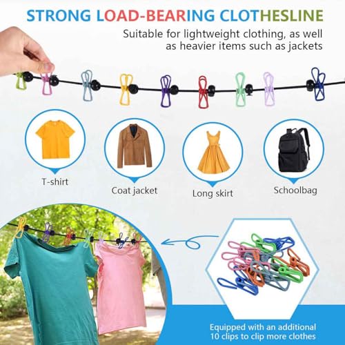 SenseYo Portable Travel Clothesline with 22 Clothespins - Retractable Indoor & Outdoor Laundry Line (Variation 1)
