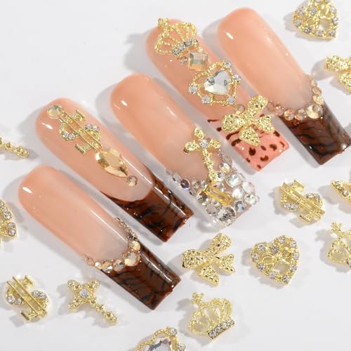 QIMYAR 36Pcs Mixed Shape Gold Nail Rhinestones K9 Glass Crystal Charms