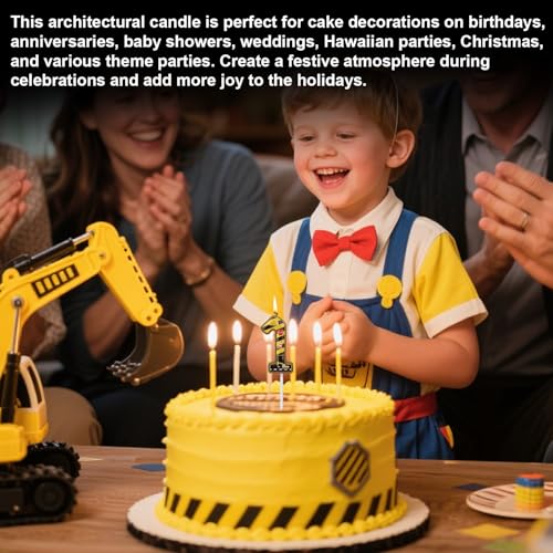 Construction Number 1 Candle - Yellow & Black Striped Birthday Cake Topper