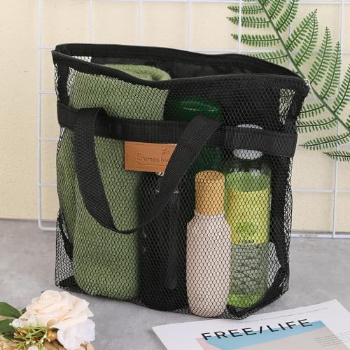 KALIONE Black Mesh Shower Caddy Bag - Portable Toiletry Organizer for Gym & Travel