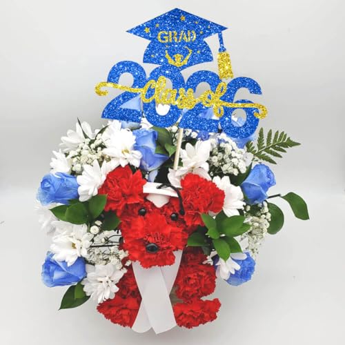 Class of 2026 Graduation Cake Topper - Blue Glittery Decor
