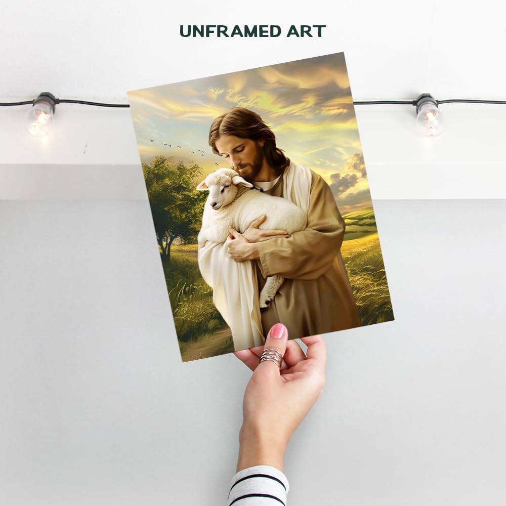 Skiennix Religious Wall Decor | Lamb of God Jesus Artwork - Farmhouse Style Christian Art for Home