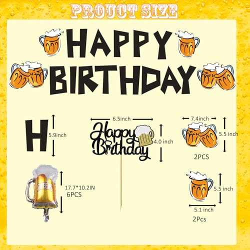 Black Beer Birthday Banner Set for Men & Women - Party Decorations