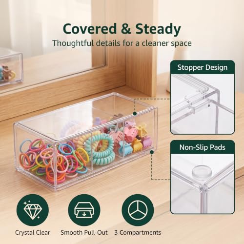 Clear Acrylic Vanity Organizer with Adjustable Dividers - Stackable & Dustproof Storage for Hair Accessories & Jewelry