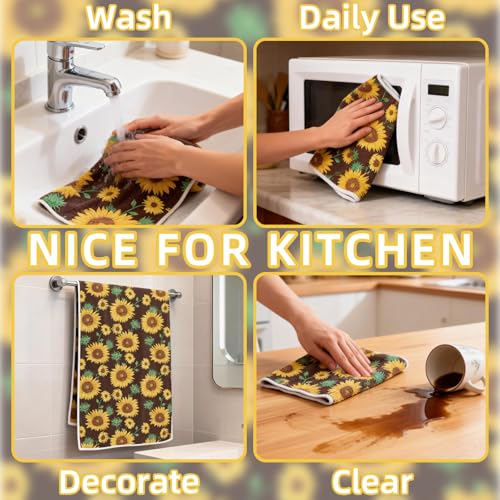 Sunflower Microfiber Kitchen Towel - Quick Dry & Reusable, 18x26 Inch