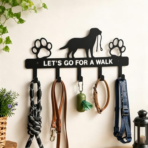 Wall-Mounted Dog Leash Holder with 5 Hooks | Key & Collar Organizer
