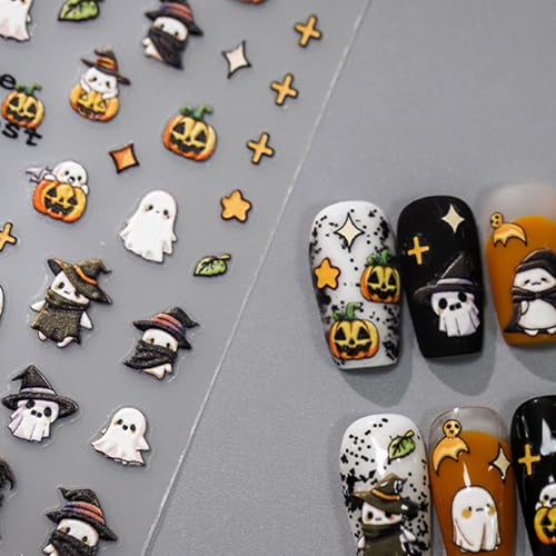 5D Embossed Halloween Ghost Nail Art Stickers Self-Adhesive Decals