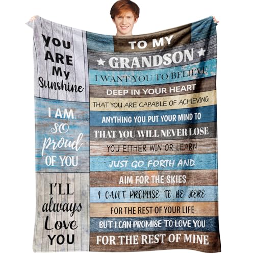 60x50 Blue Grandson Throw Blanket - Birthday & Graduation Gift from Grandma